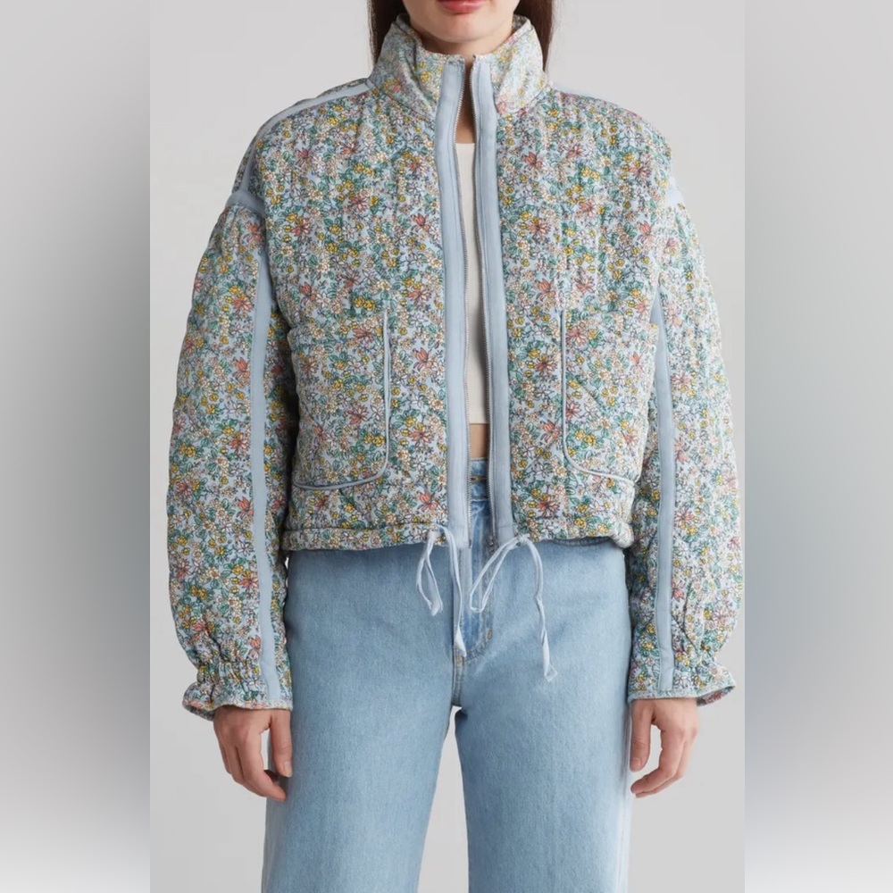 Blank NYC Floral Jacquard Print Patch Bomber Jacket